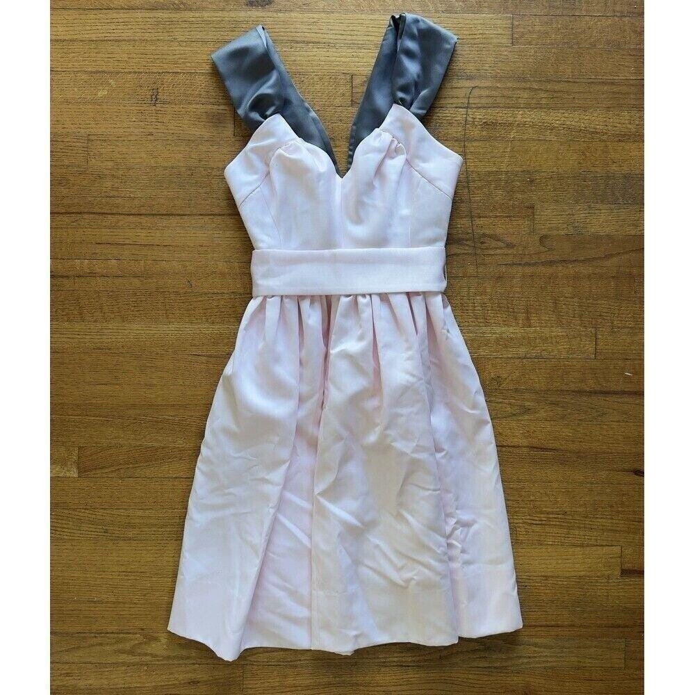 Betsey Johnson Pink Grey Bow Back Fit Flare Cocktail Dress Womens Size 4